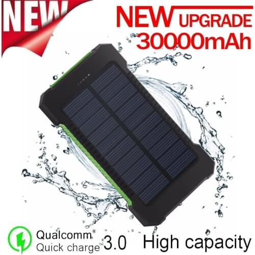 30000mAh Solar Power Bank Portable Charger LED Light 2USB Interface Waterproof Outdoor Emergency Powerbank for Xiaomi Samsung