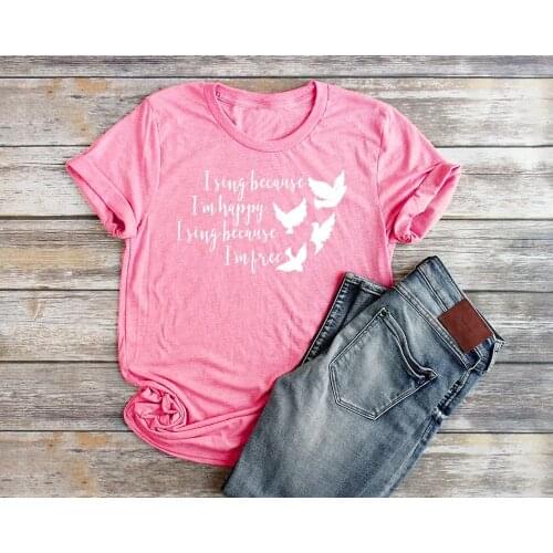 I Sing Because I'm Happy Christian Shirts for Women Unisex Christian Song T-Shirts Bird graphic slogan cotton casual tee tops
