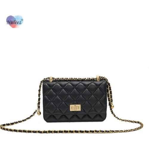 Nuleez Brand Bag Women Sheep Skin Classical Plaid Golden Goal Chains Cross-Body Ladies Solid Candy Colors Flap Bag Ladies 2021