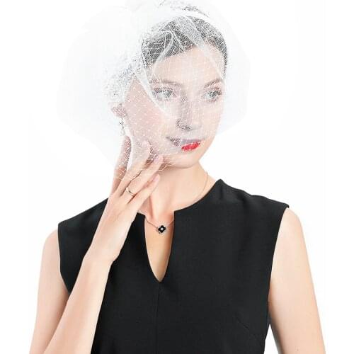 Wedding Woman Fedora Hat White Fascinator For Elegant Church Cap Polyester Elegant Veil Headpiece Prom Party Cocktail Bonnet Cap