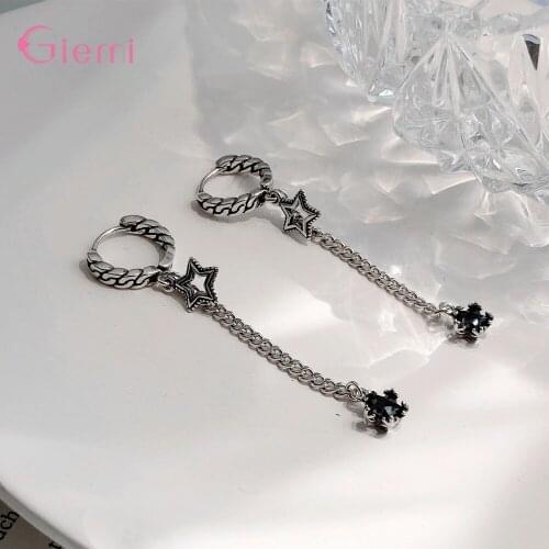 Retro Delicate 925 Sterling Silver Chain Earrings Star Long Tassel Earrings For Women Gift Jewelry Pendientes Oorbellen