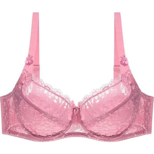 YANDW mesh bras for women lace bralette embroidery bow transparent underwire sexy lingerie bra floral 36D 38D 40D 42D 44D