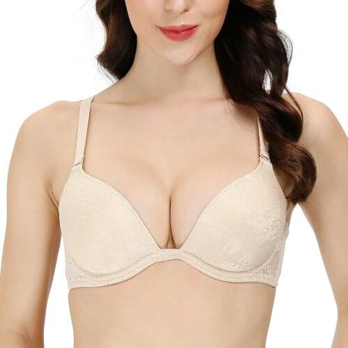 Vgplay Deep Plunge Push-up Women Bra Padded Underwire Bras for Women Adjustable Lace Lingerie Strength Gather Underwear