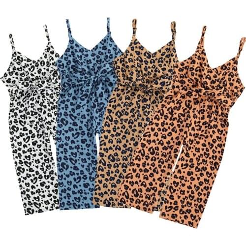 1-6Y Baby Girls Summer Clothing Toddler Newborn Kids Girls Leopard Sleeveless V Neck Bowknot Belt Rompers Jumpsuits