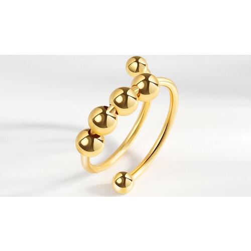 VENTFILLE 925 Sterling Silver Creative Stress Relief Ins Geometric Beaded Ring