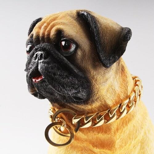 15mm Golden Stainless Steel Training P Chain Dog Chain 18K Golden Polished Cuban Chain Pet Dog Training Necklace 20a