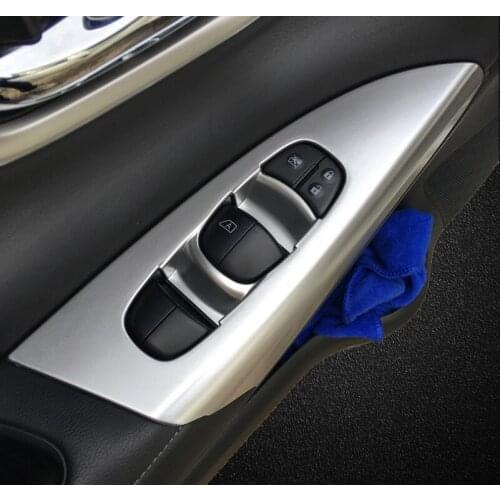 4 PCS For Nissan Sentra / Sylphy 2016 2017 2018 ABS MATTE SILVER Inner Door Armrest Window Lift Button Accessories Cover Trim