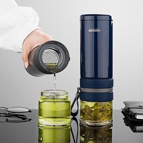 450ml Portable Thermos Bottle with Rope Tea Separation Stainless Steel Vacuum Flask Fashion Leakproof Thermos Cup Water Bottle