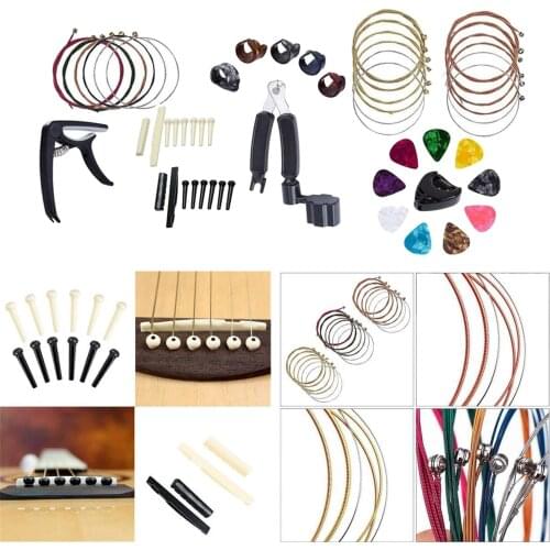51pcs/set Guitar Strings Change Kit Guitar Tuner 3-in-1 Restring Tool Bridge Pins Maintenance Tool Capo Bones Playing Care Kits