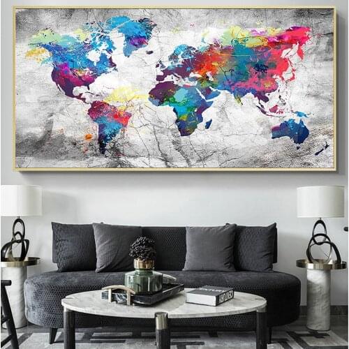 Abstract Cartoon Color Map World HD Canvas Painting Modern Posters and Prints Wall Art Picture for Living Room Home Decoration