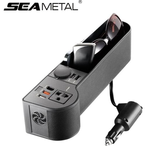 DC 12V/24V to AC 220V Car Inverter Seat Gap Organizer 160W Multifunctional Seat Crevice Storage Box with Converter Power Socket