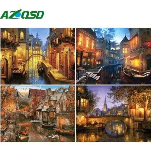 AZQSD Oil Painting By Number Venice Town Handpainted Unique Gift Frame Diy Coloring By Number Canvas Modern Wall Artworks