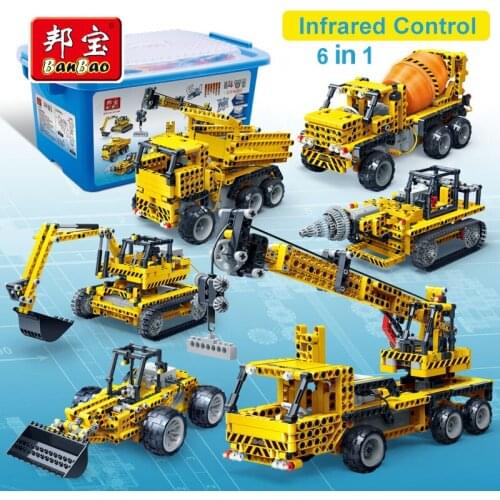 BanBao Excavator RC Crane Science Series Building Blocks Engineering Truck Digger Children Kids Toys
