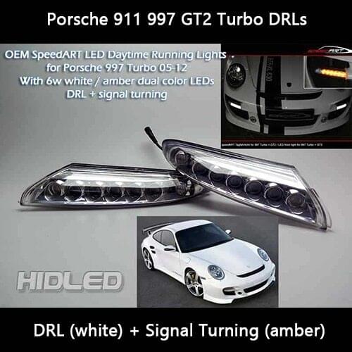 For Porsche 911 997 GT2 turbo LED Daytime Running Lights (white) With Amber Signal Turning 07'-12' Retrofit