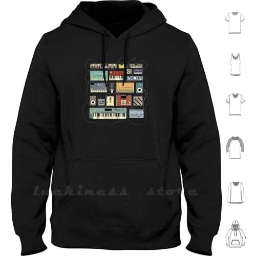 Electronic Musician Synthesizer And Drum Machine Dj Hoodies Long Sleeve Synthwave Synth Synthesizer Drum
