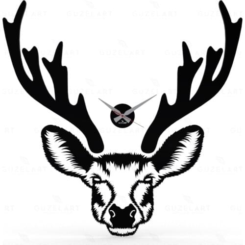 GuzelArt Deer Wall Clock Modern Design Living Room Decoration Wooden Home Decoration Accessories Wall Decor Black