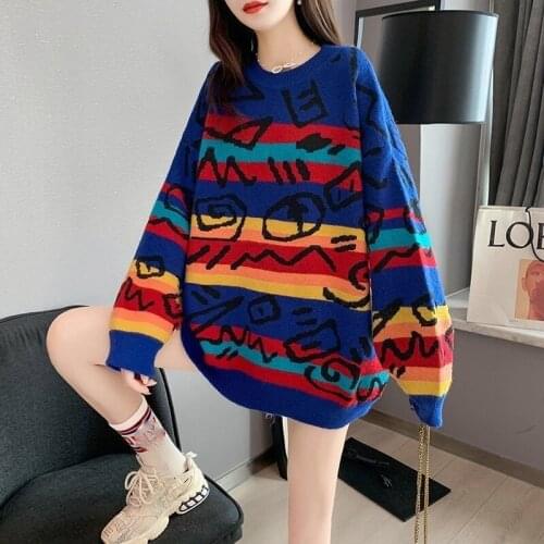 Korobov Korean Chic Women Sweaters Vintage O Neck Long Sleeve Sueter Mujer Harajuku Cartoon Print Japanese Kawaii Pullovers