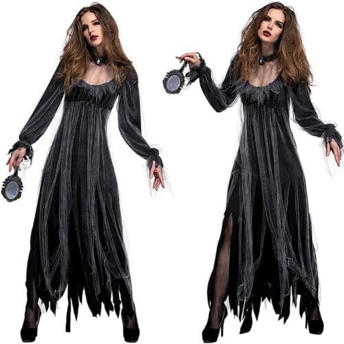 Halloween Dead Corpse Bride Costume Women Long Dress Scary Zombie Ghost Bridal Cosplay Costume