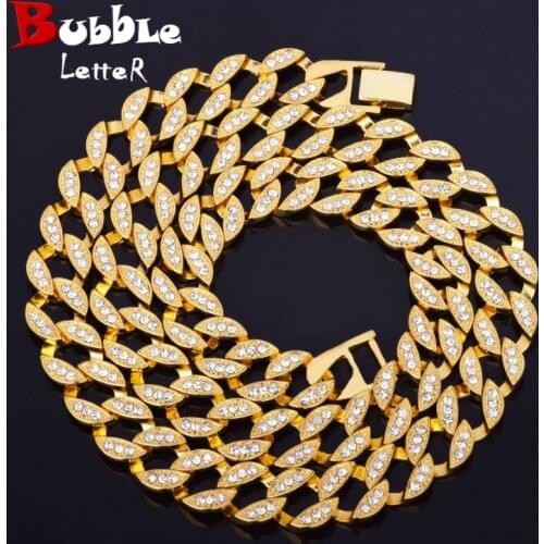 Miami Cuban Necklace Choker Jewelry Gold Color Tin Alloy Iced Rhinestone Mens Hip Hop Necklace Chain Street Rock