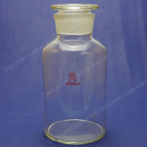 2500ml Laboratory Clear Glass Reagent Bottle,Wide Mouth,Ground Stopper,2.5Litre Flask