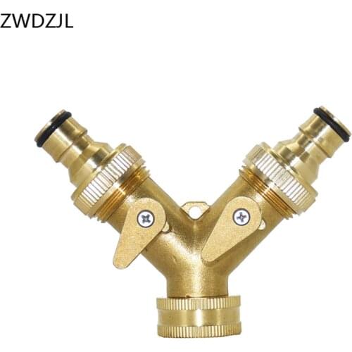 Brass garden tap Irrigation 2 way tap Irrigation valve Hose Pipe Splitter 2 Way Quick connector adapter Female thread G3/4 1pcs