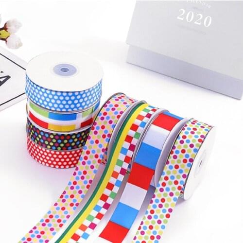 5yards/lot) 25mm Grosgrain Ribbon Dot Grid Printed for DIY Bow Craft Card Gifts Wrapping Lace Ribbons