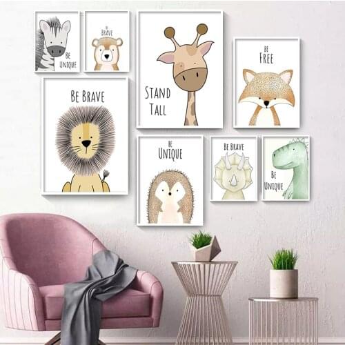 Cute Cartoon Animal Decorative Pictures Be Brave Be Strong Kids Room Kindergarten Canvas Painting Wall Art Print Posters