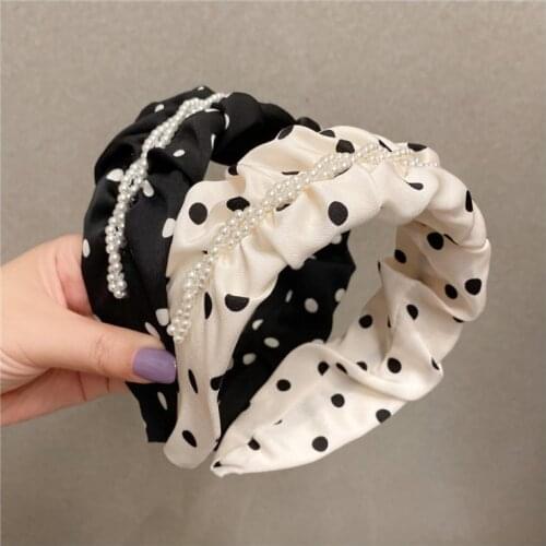 Sweet broadside polka dot hairbands retro simple temperament pearl headbands