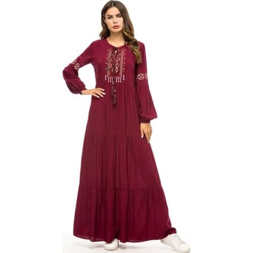 Long Sleeve Muslim Abaya embroidery Dress Kimono Long Robe Gown Loose Style Plus Size Jubah Ramadan Middle East Islamic dresses
