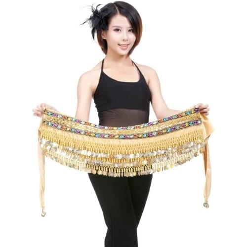 Belly Dance Costume Belt Velvet Belly Dancing Hip Scarf Indian Dancer Hipscarf Beads & Coins Training Performance Outfits Coins