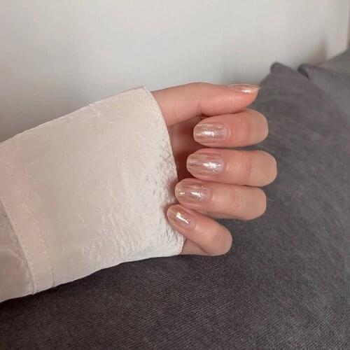 24pcs Fashion Finished Fake Nail Brown and White Smudge Glitter Gold Foil Nails tips Ladies artificial nails with Glue press on