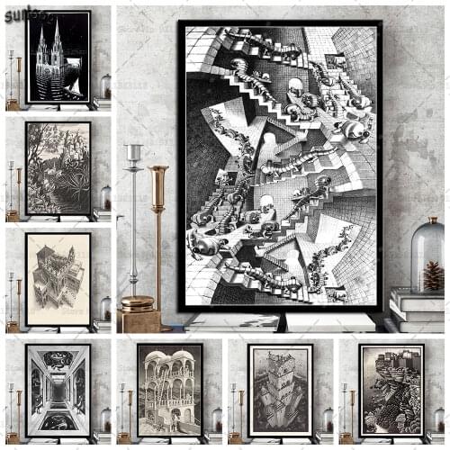 Wall Art Poster Escher Surreal Geometric Artwork Modern Retro Pictures Prints Canvas Painting for Living Room Home Decor