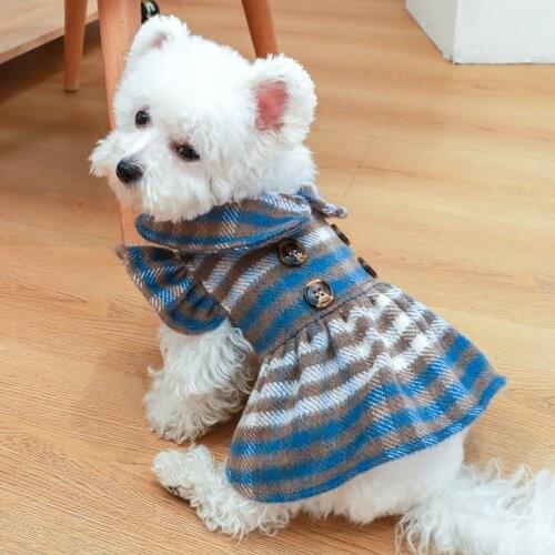2021 Princess Puff Sleeve Pet Dog Clothes Cat Princess Doll Collar Skirt Puppy Plaid Fashion Costume Button Decor