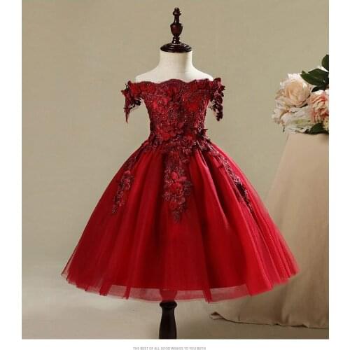 Newborn Baby Girl Dress Red Lace Shoulderless Baby Christening Party Princess Gown 1 year Birthday Dress Infant Baptism Gown