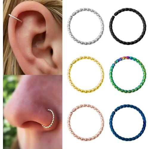 2pcs Stainless Steel Nose Ring Fake Septum Piercing Lip Ear Cartilage Hoop Earring Tragus Helix Rings for Women Body Jewelry