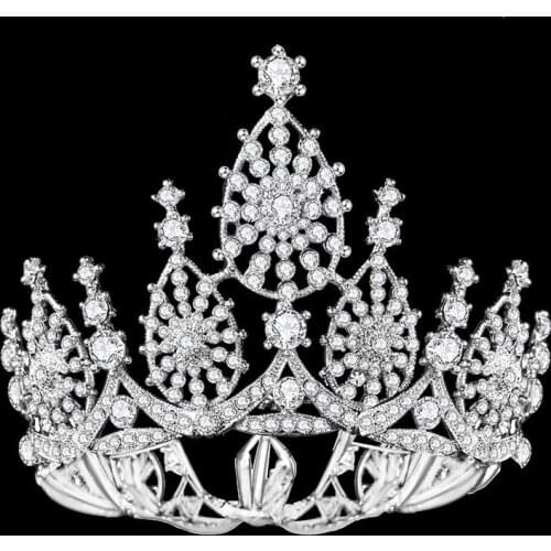 Luxury Crystal Bridal Tiaras Queen Round Big Crowns Women Baroque Pageant Diadem Rhinestone Jewelry Wedding Hair Accessories