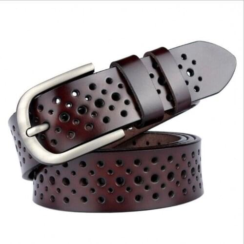 Luxury Genuine leather belt for women high quality hole fashion brown strap pin metal buckle ceinture femme cow leather wbl086