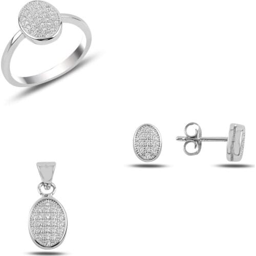 Silver 925 Sterling Zircon Cubic Zirconia Oval Set