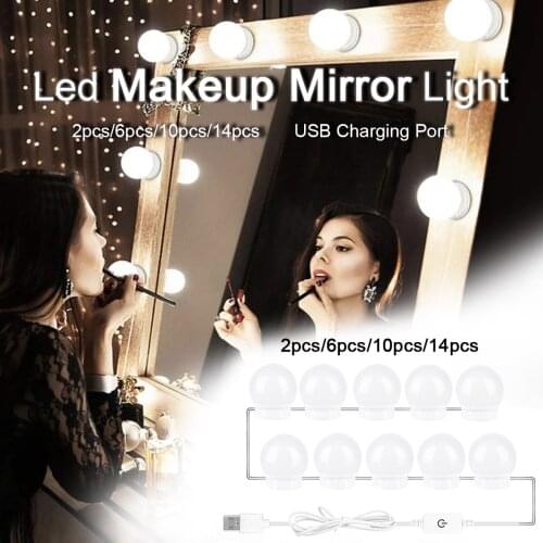 LED Make up Mirror Light Bulbs USB Hollywood Vanity Makeup Mirror Lights Bathroom Dressing Table Lighting Dimmable LED Wall Lamp