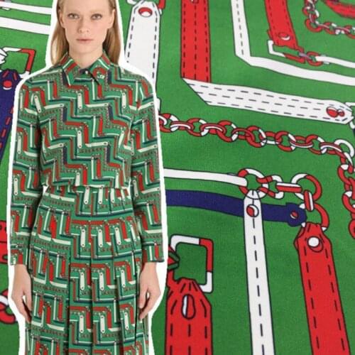 Spring Summer Hand-painted Chain Digital Printing Chiffon Fabric for Shirts Dresses Womens Clothing Fabrics by the Meter