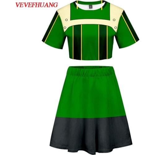 VEVEFHUANG Cosplay Animal My Hero Academia Bokuno Hero Academia Asui Tsuyu Cosplay Costumes hip skirt Girl summer school uniform