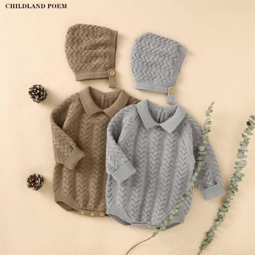 Knitted Baby Romper Newborn Baby Clothes Long Sleeve Baby Boys Romper Clothes Infant Baby Jumpsuit With Hat Boy Playsuit Outfits