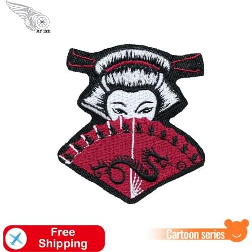 Japanese Culture Special Patch Geisha Embroidery Iron on Patches for Clothes Cartoon Badges Sewing Cheap Accessory