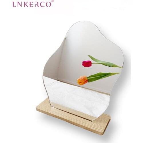 Lnkerco Ins Irregular Makeup Mirror Without LED Acrylic Decorative lens Cosmetic Mirror Wooden Base backlit mirror Dropshipping