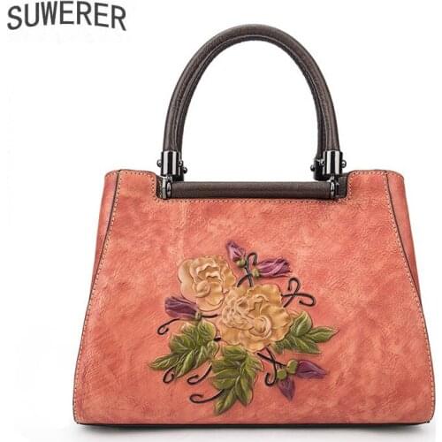 SUWERER New Women Genuine Leather Bags Women famous brand cowhide leather shoulder bag women luxury handbags women bags