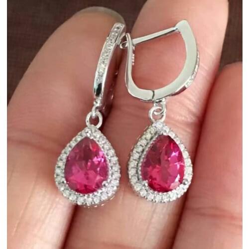 Natural pink topaz stone drop earrings 925 silver Natural gemstone earring women Elegant personality drop Earrings for party