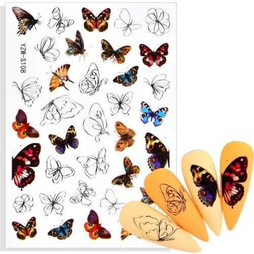 1pc Blue Nail Stickers Pink Colorful Butterfly Art Sticker With Adhesive DIY Extension Nail Decoration