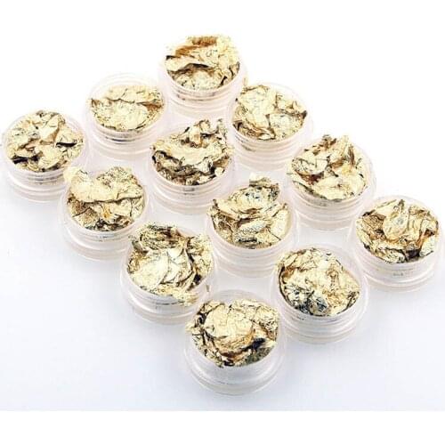 12 Pcs/Set DIY Nail Art Sticker Paillette Image Transfer Decal Acrylic Gel Polish Tips Gold Silver Color Flake Chip Foil WH998