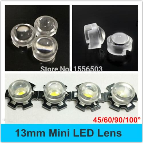 20pcs 15 30 45 60 90 100 Degree 13mm Mini LED PCB Angle Lens for IR CCTV LED PCB Convex Lenses With Holder 1W 3W High Power Lens