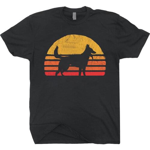 2019 Fashion Summer Hot sale Retro Sun Belgian Malinois Silhouette T-shirt Crewneck Tee Shirt For Dog Lovers Tee shirt